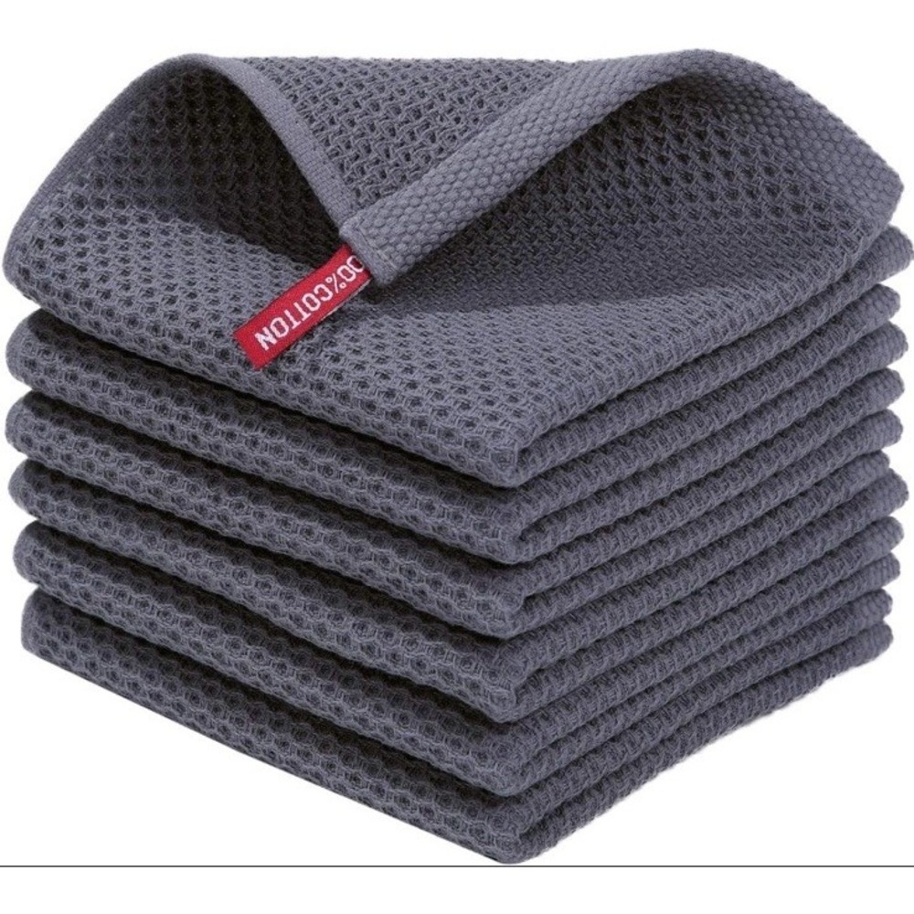 Homaxy Cotton Waffle Weave Dish Cloths 6 Pack Dark Grey
